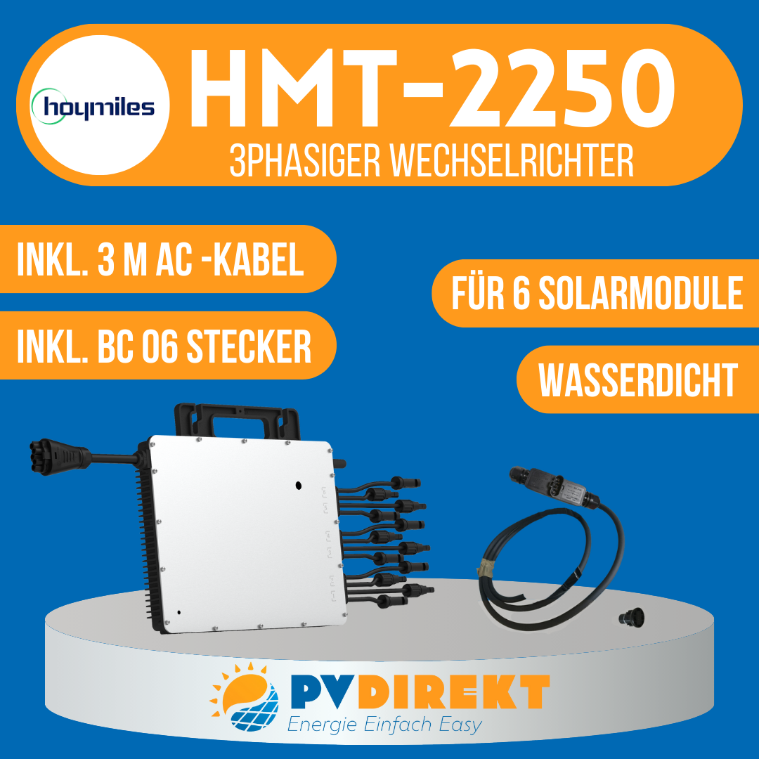 Hoymiles HMT-2250 Wechselrichter mit 3 m Kabel und BC 06 Stecker