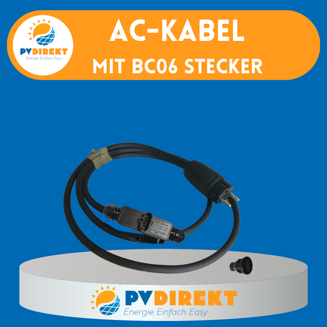 3 m AC-Kabel mit Schukostecker und BC06-Stecker